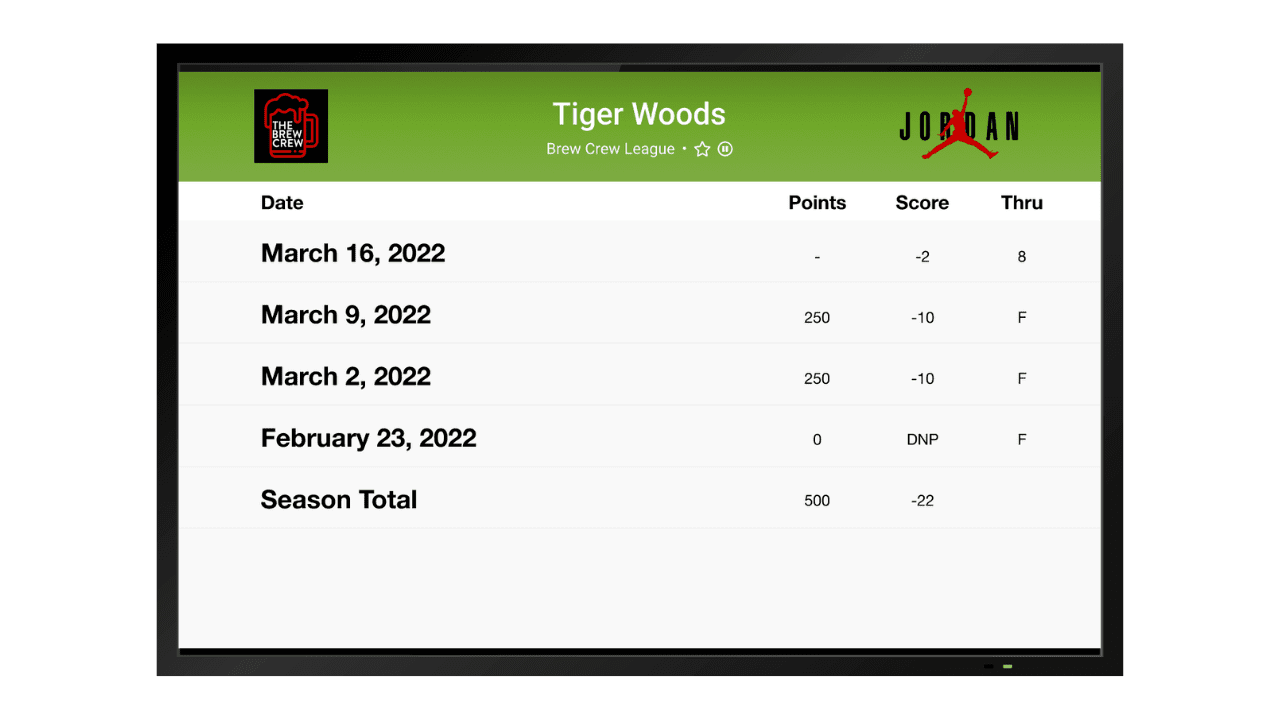 Live Individual Leaderboard for Leagues