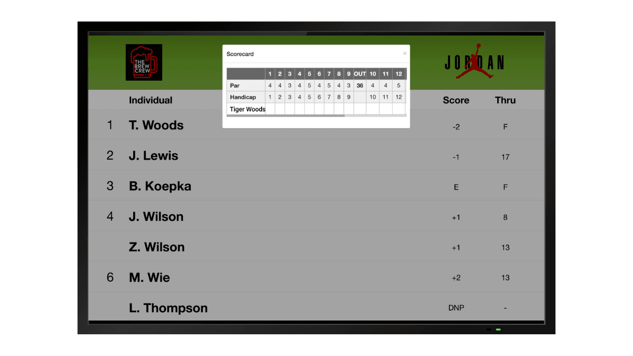 Live leaderboard with scorecard feature