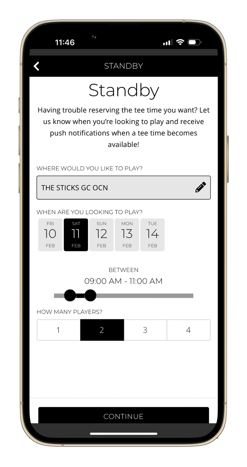 Create standby window to get alerted for canceled tee times