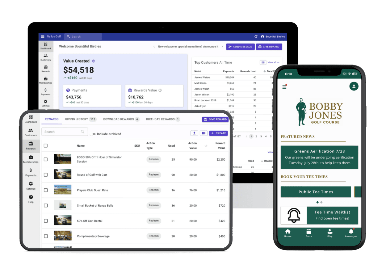 Gallus Golf Customer Relationship Software, custom mobile app