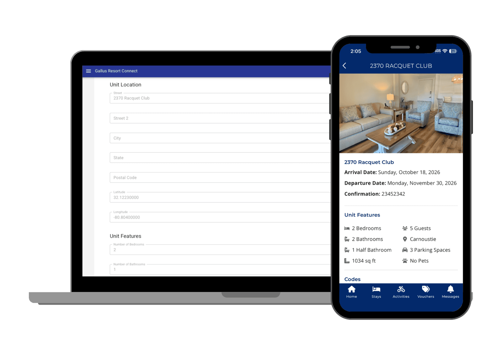 Resort Connect, see property units and what the guest will see in their app
