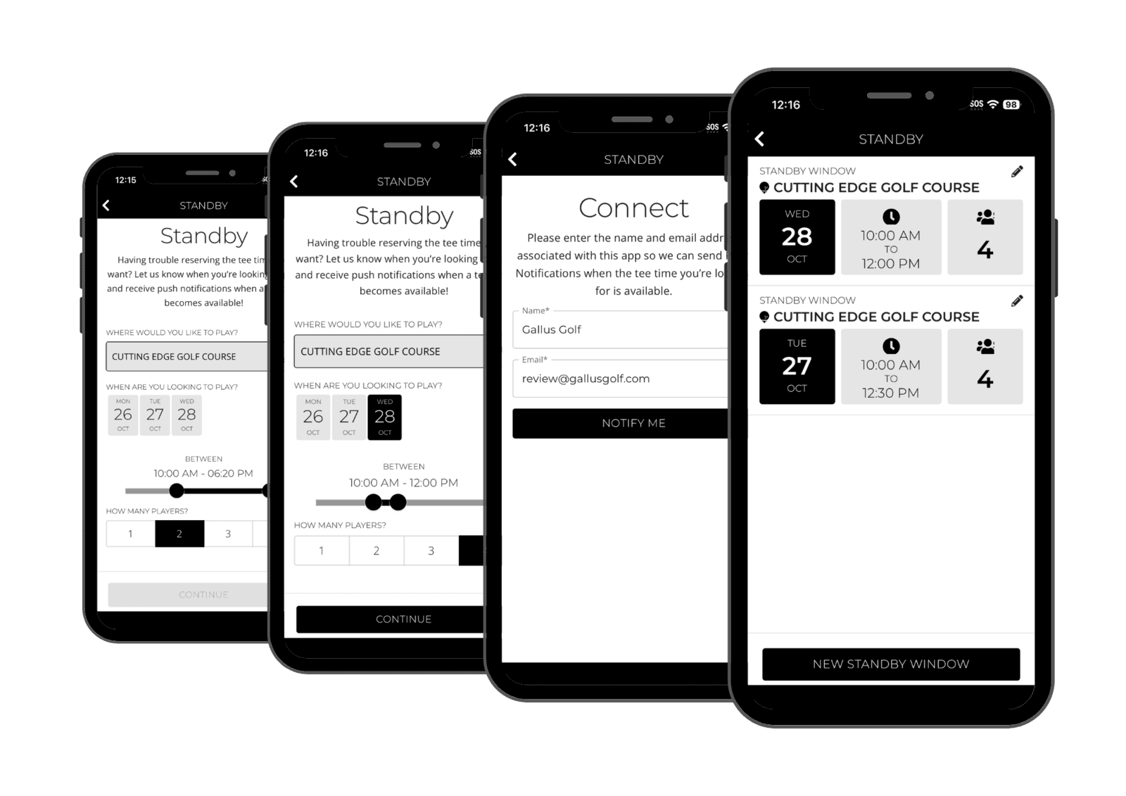 Tee time waitlist, standby with Club Prophet on Gallus mobile