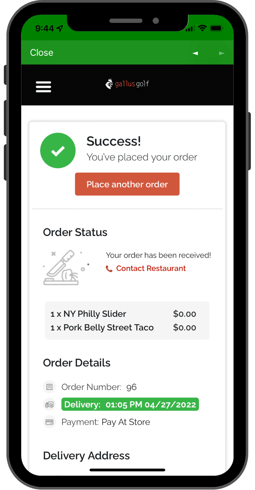 Mobile Food Order Placed